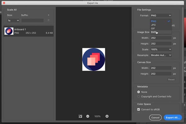 Photoshop Export Format