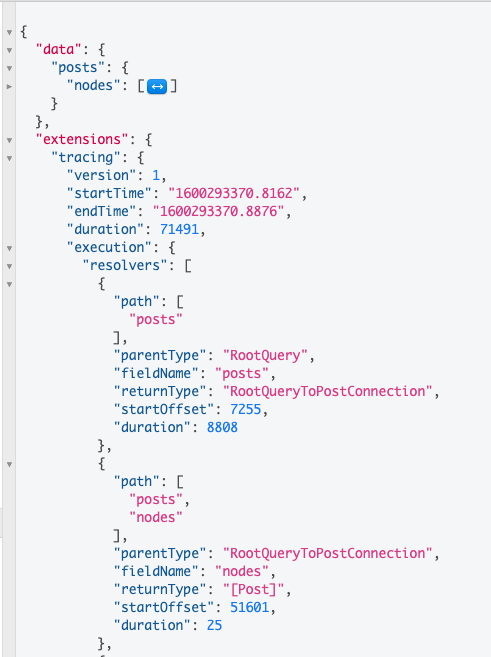 Screenshot showing GraphQL Trace log