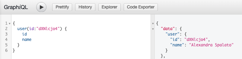 Screenshot of a GraphQL query for a single user by global ID